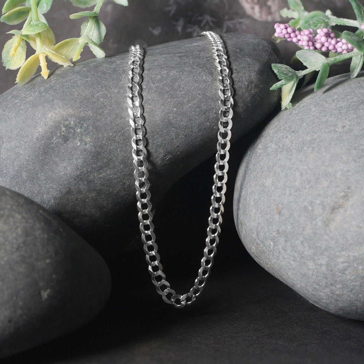 Chaîne gourmette massive en or blanc 14 carats de 3,6 mm