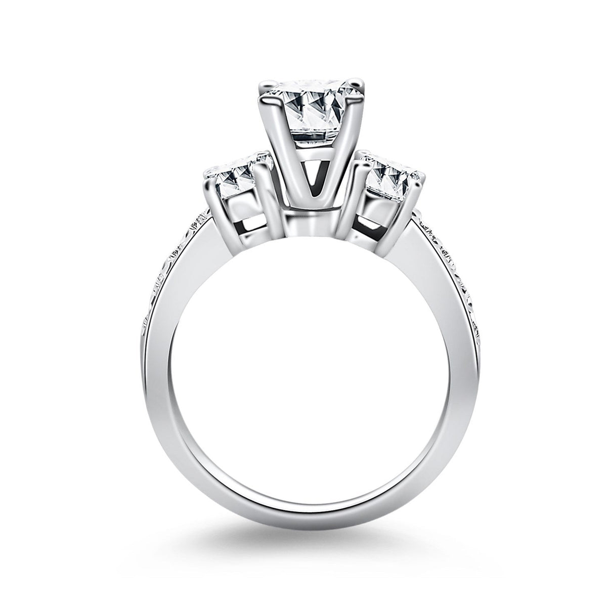 Bague de fiançailles en or blanc 14 carats à trois pierres avec anneau serti de diamants