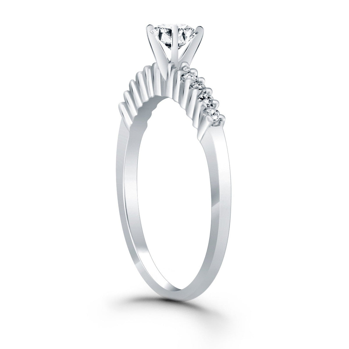 Bague de fiançailles en or blanc 14 carats avec diamants et griffes partagées