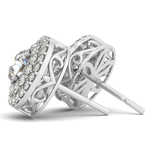 Boucles d'oreilles en or blanc 14 carats avec double halo et diamants ronds (1,25 carat total)