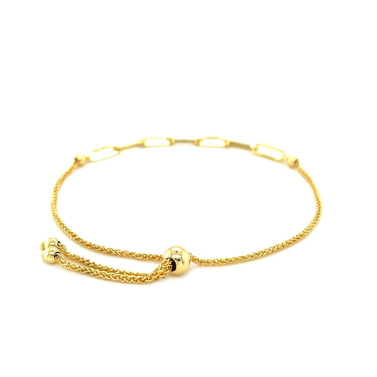 Bracelet réglable en or jaune 14 carats avec chaîne forçat