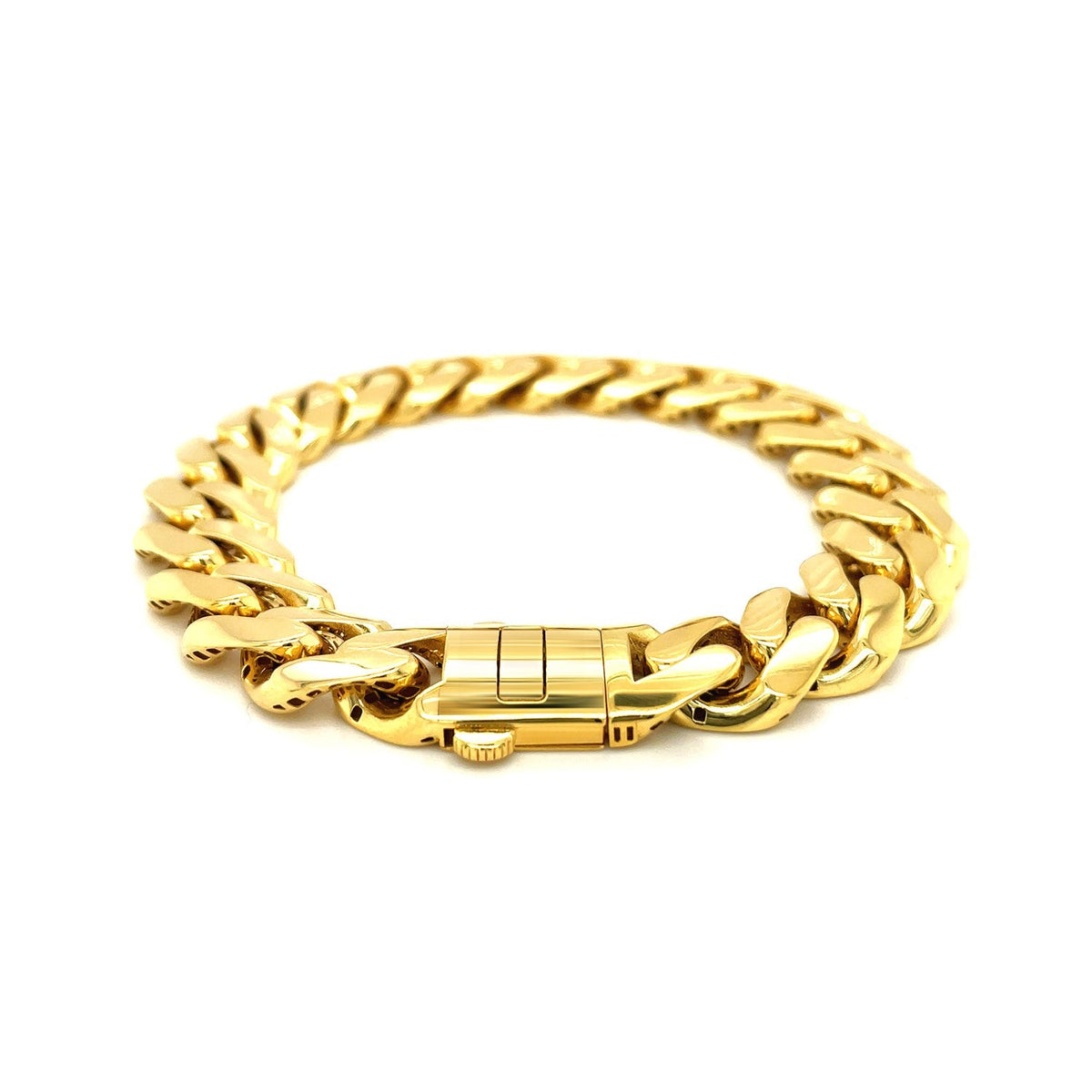 Bracelet chaîne maille gourmette polie large en or jaune 14 carats de 21,5 cm