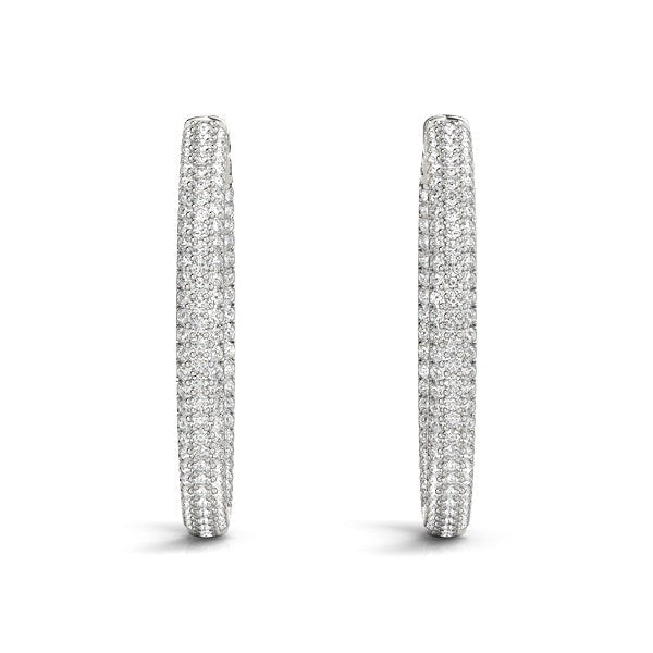 Créoles en or blanc 14 carats pavées de diamants à deux rangs (7 carats au total)