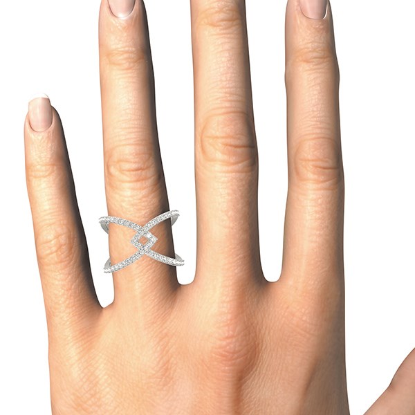 Bague en or blanc 14 carats avec motif fantaisie entrelacé et diamants (poids total 0,5 carat)