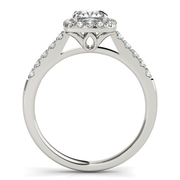 Bague de fiançailles en or blanc 14 carats, forme extérieure carrée, diamant rond (3/4 carat au total)
