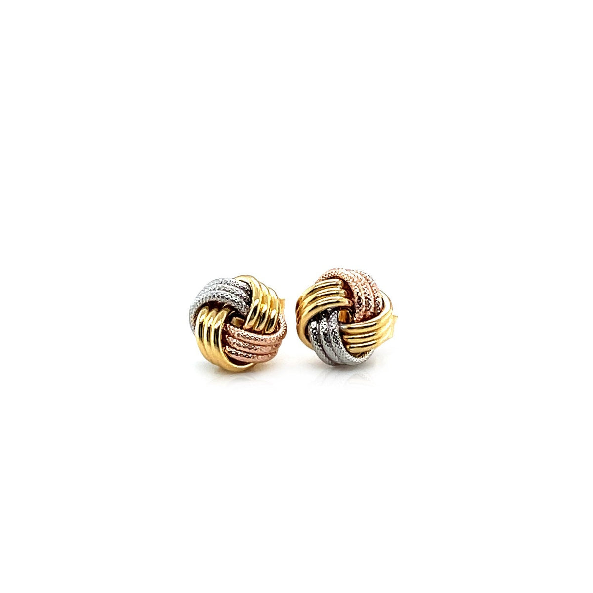 Puces d'oreilles nœud d'amour en or tricolore 14 carats