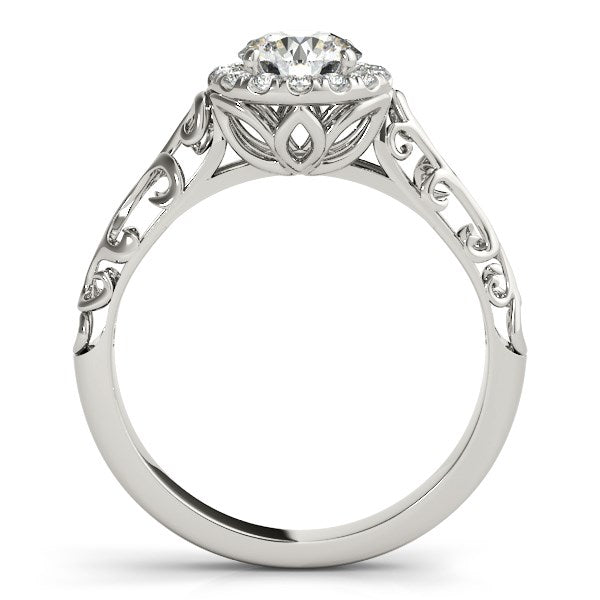 Bague de fiançailles en or blanc 14 carats avec diamant rond style ancien (5/8 ct. au total)