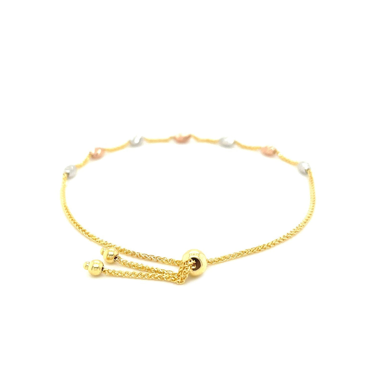 Bracelet de style lariat avec stations ovales texturées en or tricolore 14 carats