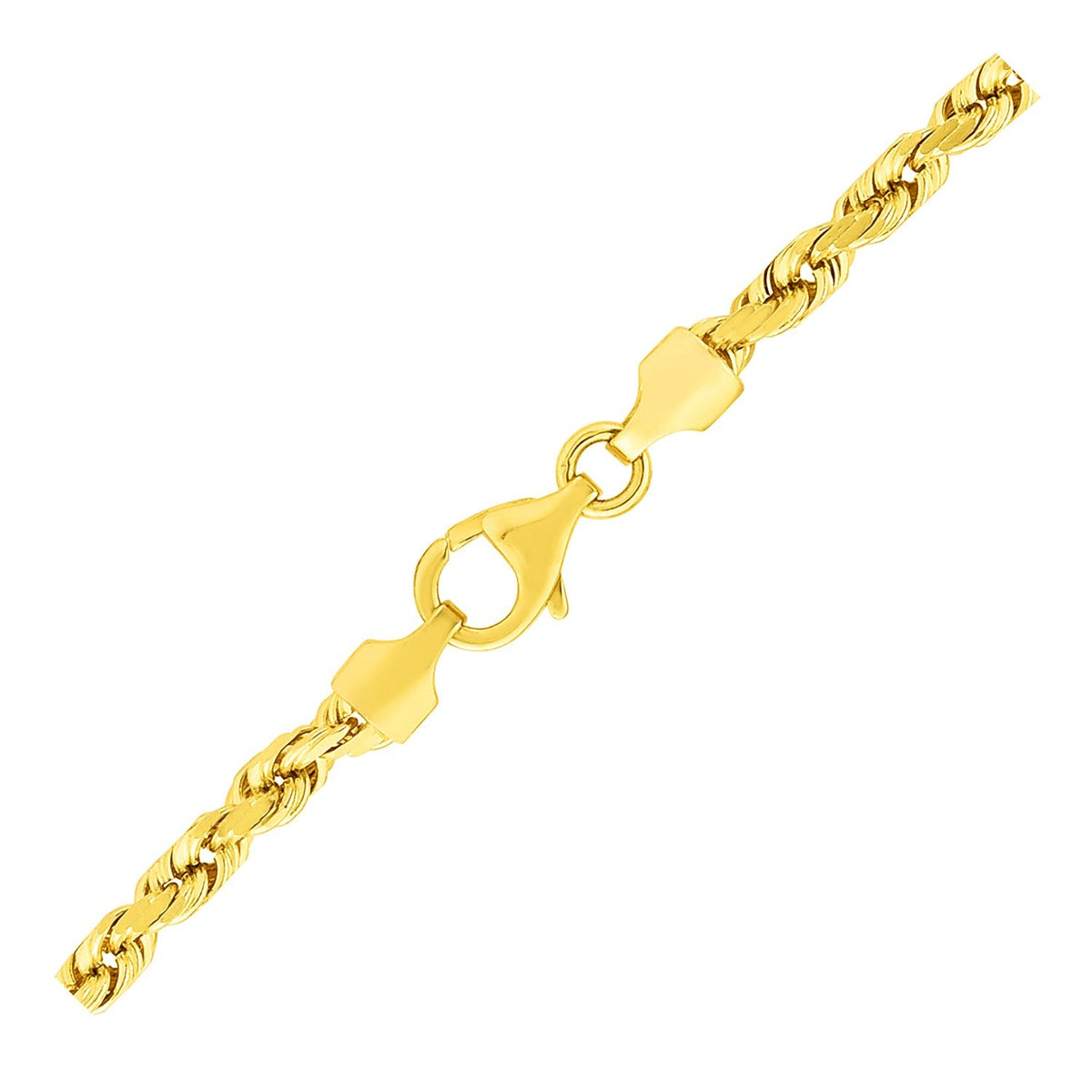 Bracelet corde coupé diamant en or jaune massif 10 carats de 3,5 mm