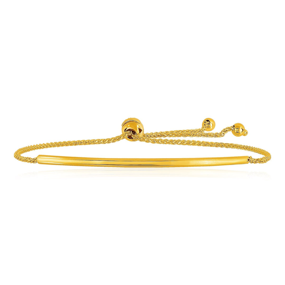 Bracelet lariat en or jaune 14 carats avec barre incurvée lisse