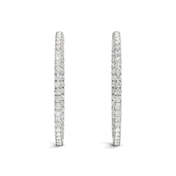Créoles en or blanc 14 carats avec diamants sertis à griffes communes (2 carats au total)