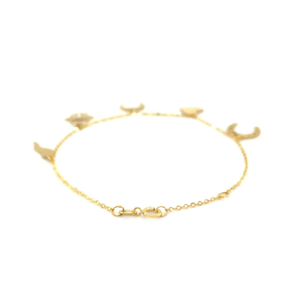 Bracelet en or jaune 14 carats de 17,78 cm avec breloques polies