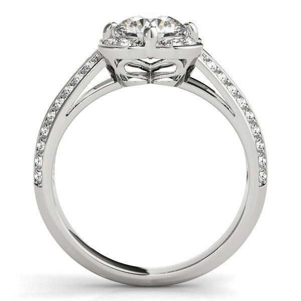 Bague de fiançailles motif floral diamant rond en or blanc 14 carats (poids total 1,38 carat)