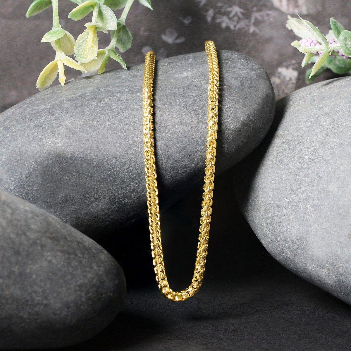 Chaîne Franco ronde à maille diamant en or jaune massif 14 carats de 2,7 mm