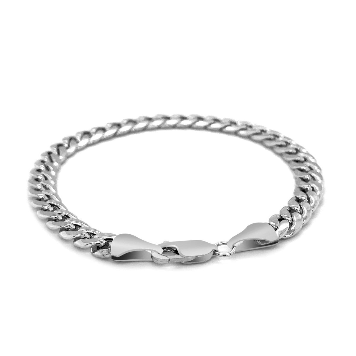 Bracelet semi-plein 6,7 mm en or blanc 14 carats Miami Cuban