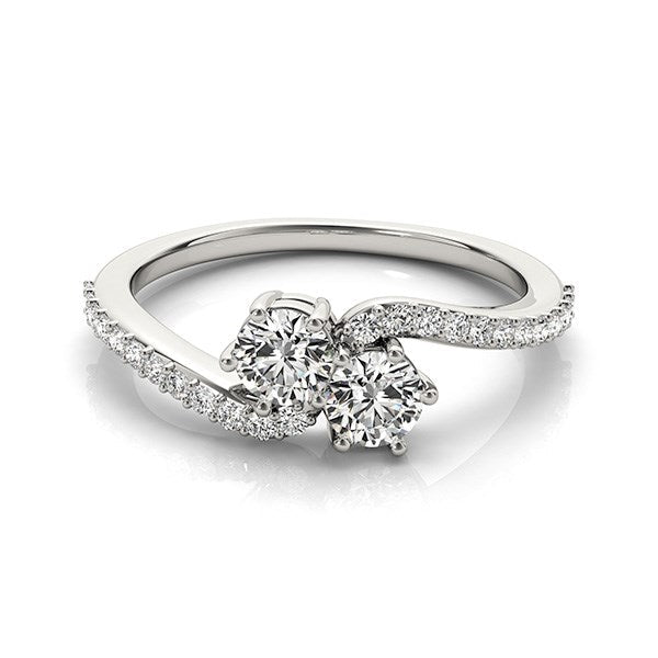 Bague diamant à deux pierres avec bande incurvée en or blanc 14 carats (0,75 carat total)