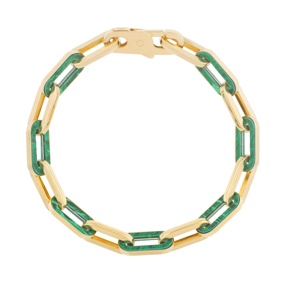 Bracelet maillons trombone en or jaune 14 carats et malachite (7,00 mm)