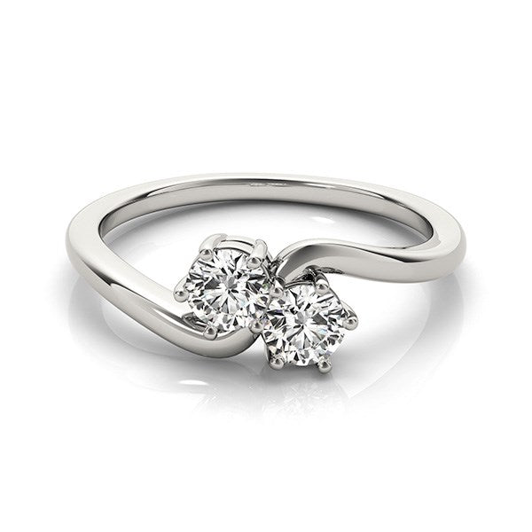 Bague solitaire deux pierres diamant en or blanc 14 carats (1/2 carat poids total)