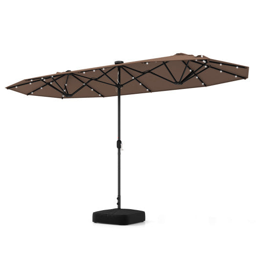 Grand parasol de terrasse double face de 4 m avec lampes solaires pour jardin, piscine, arrière-cour - Café