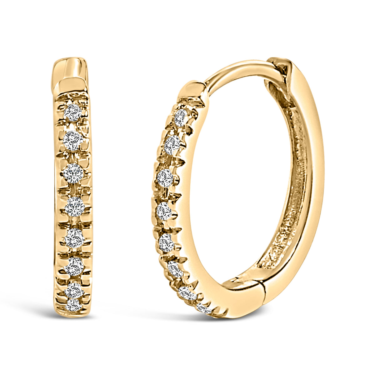 Boucles d'oreilles créoles Huggie en or rose 14 carats, diamants 0,20 carat au total