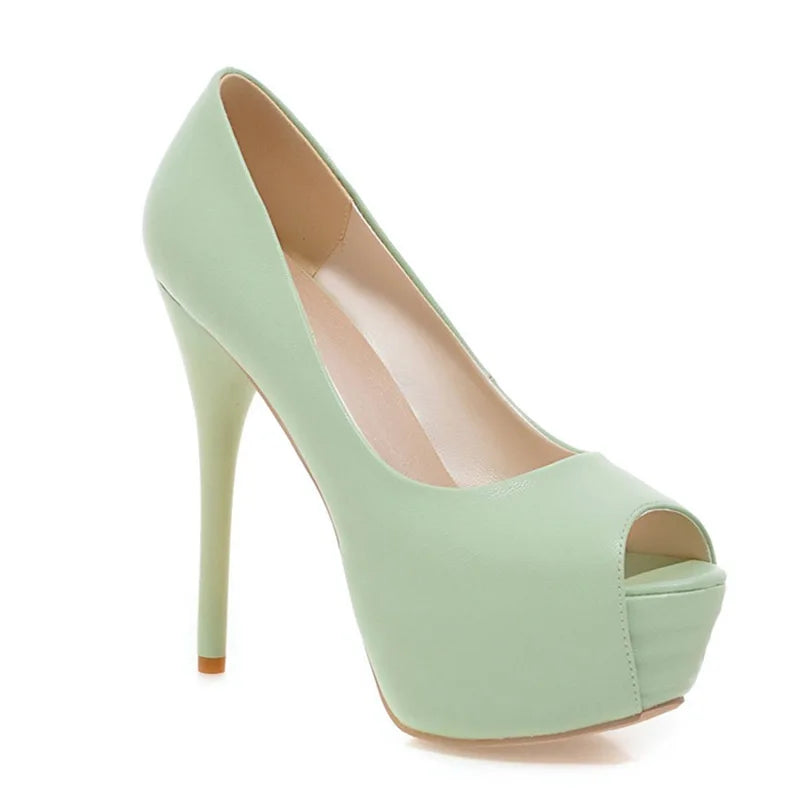 2022 Spring New Super High Heel Fish Mouth Single Shoes Waterproof Platform Comfortable Women's Thin Heel Model Walk Show Pumps