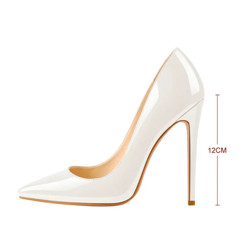 Onlymaker Women Pumps Pointed Toe Slip-On Thin Heels Patent Leather Party Wedding Office Lady Big Size Shoes