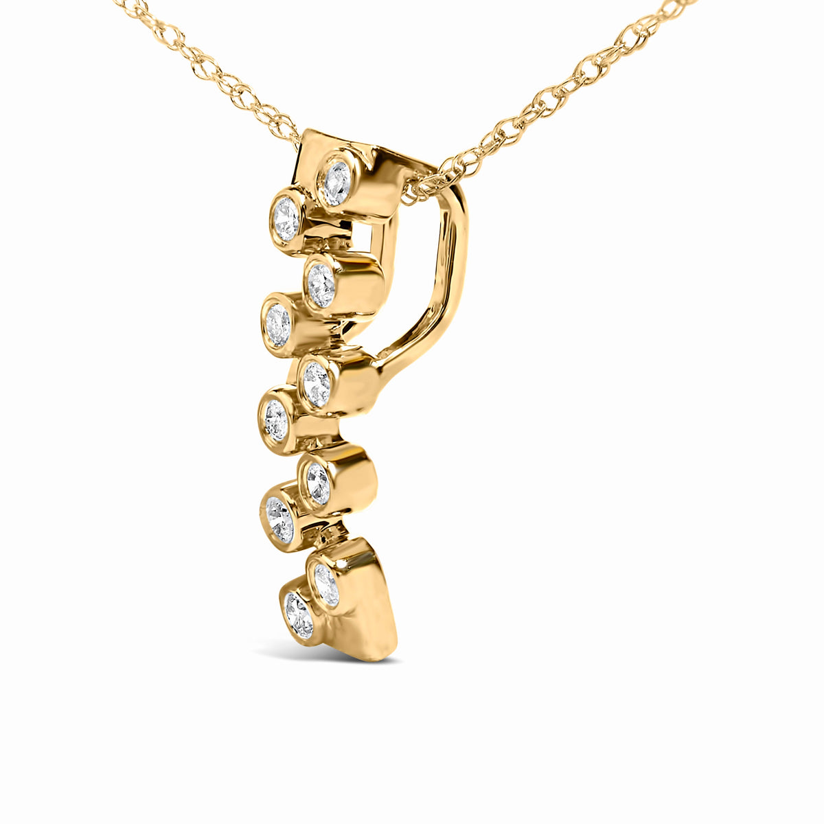 Collier pendentif barre verticale en or jaune 14 carats, serti clos, avec diamants 1/7 carats