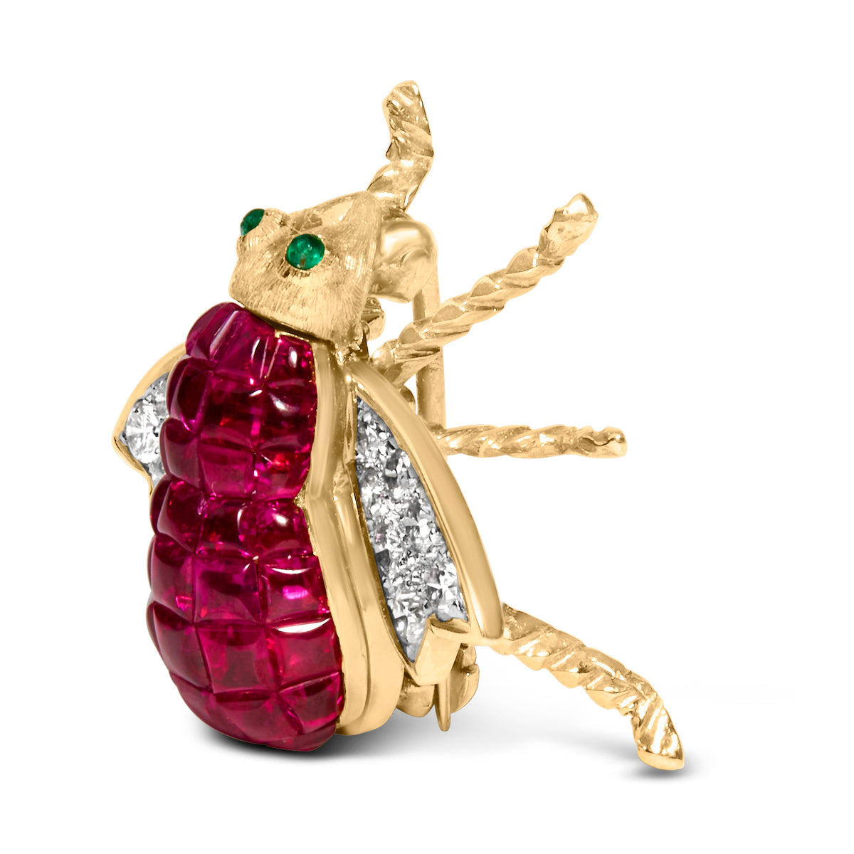 Broche bourdon en or jaune 18 carats avec diamants de 0,375 carat et rubis rouges de 6,75 carats (couleur F-G, pureté VS2-SI1)
