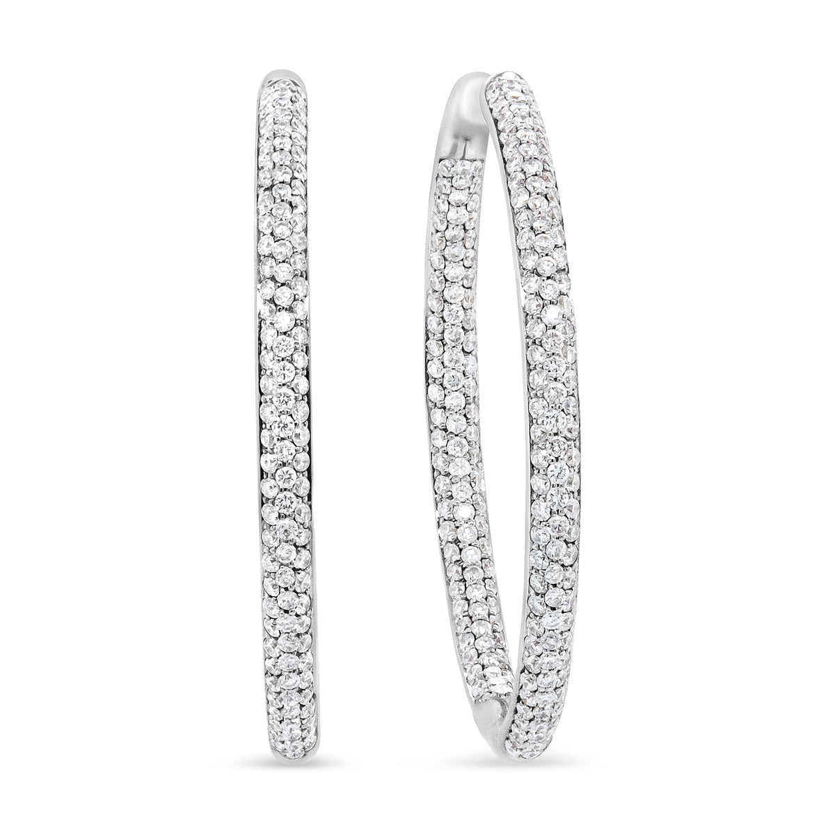 Boucles d'oreilles créoles intérieures-extérieures en or blanc 18 carats avec diamants taille ronde de 2,00 carats (couleur F-G, pureté VS1-VS2)