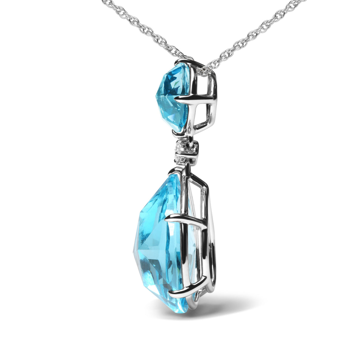 Pendentif en or blanc 18 carats avec accents de diamants, topaze bleue de Londres ronde et topaze bleu ciel taille poire de 45,7 cm (couleur G-H, pureté SI1-SI2)