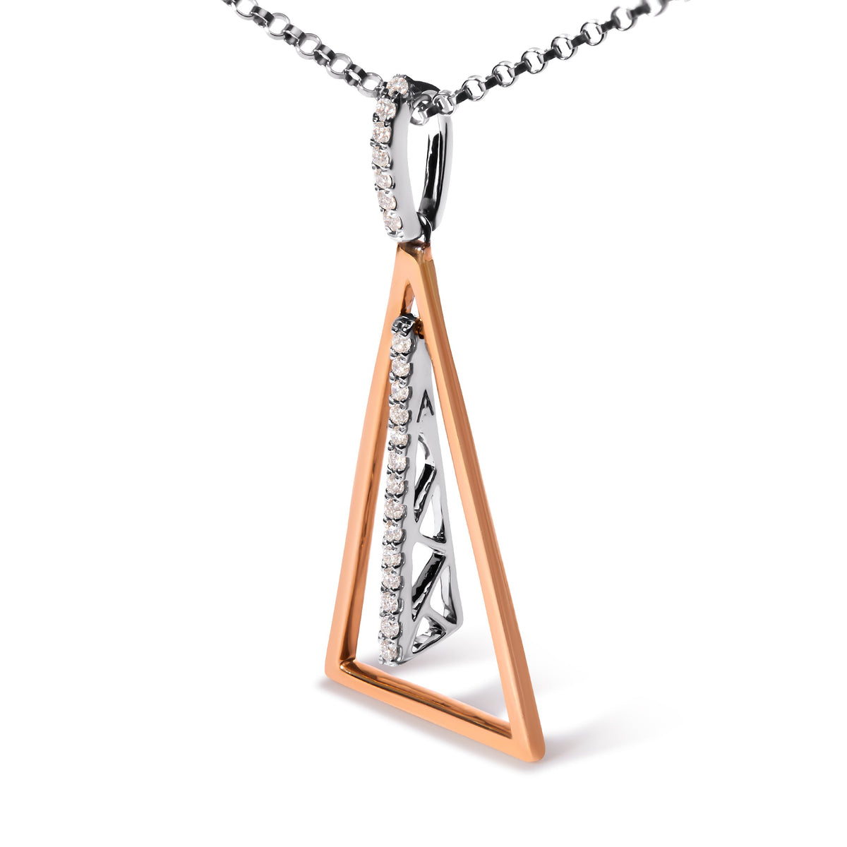 Collier avec pendentif carillon éolien en or rose et blanc 14K avec diamant 1/8 Cttw 45,7 cm (couleur G-H, pureté SI1-SI2)