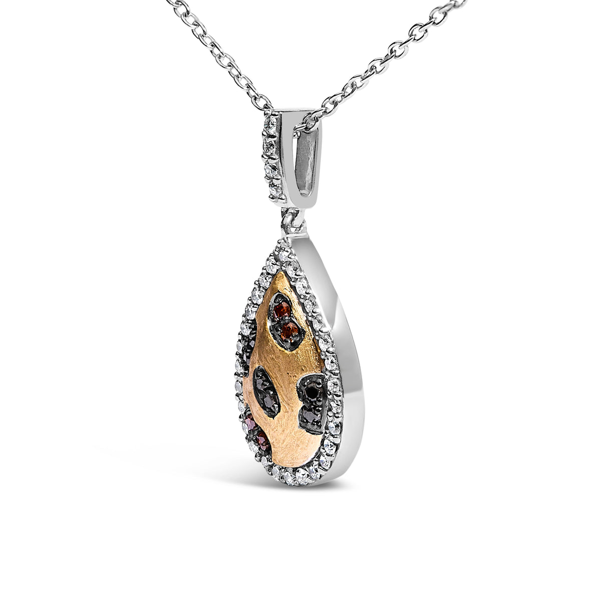 Collier pendentif poire halo en argent sterling plaqué or jaune 10 carats avec accent de diamants de couleurs mélangées