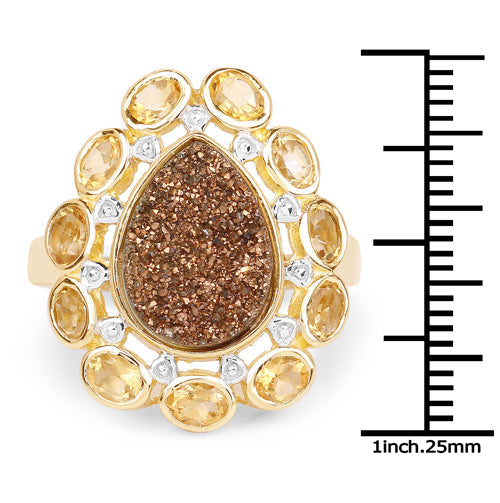 Bague en argent sterling 925 avec druse de bronze véritable de 5,14 carats et citrine