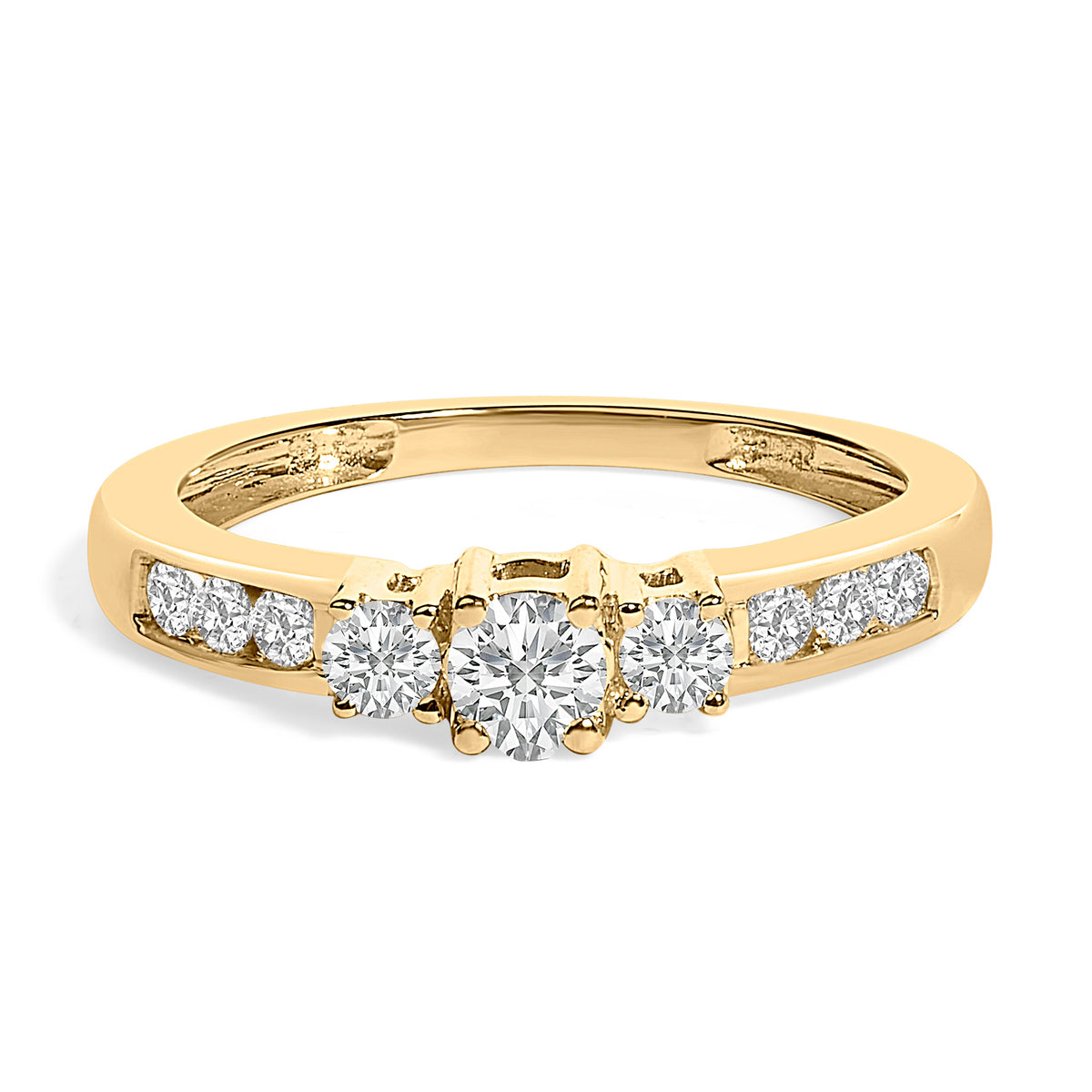 Bague trois pierres en or blanc 10K et diamants 1/2 carat au total