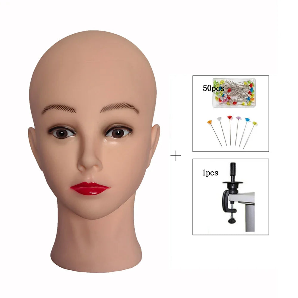Professional Makeup Doll Head Bald Manikin Model For Making Wigs Styling Caps Hairdressing Hat Headwear Display Stand