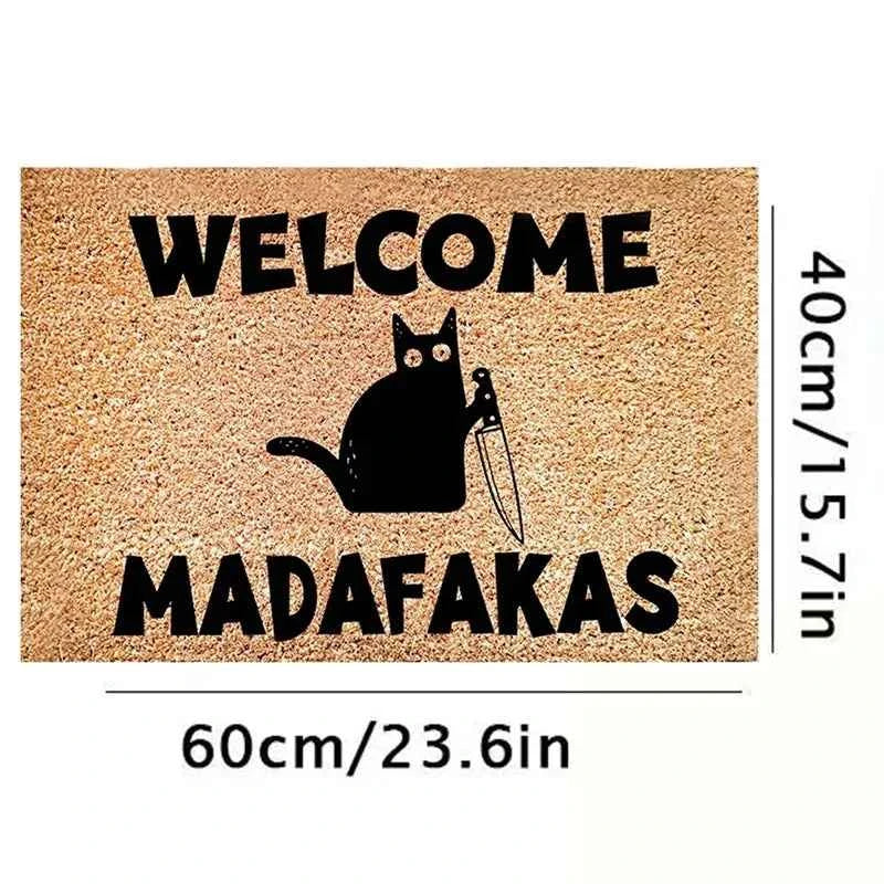 Black Cat Welcomes Madafakas Printed Doormat Home Decor