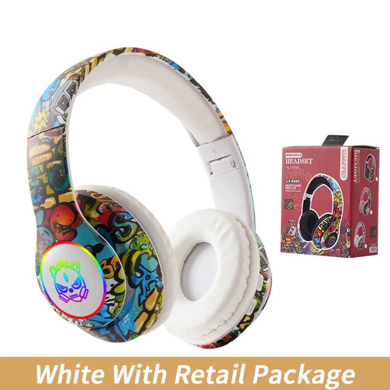 Graffiti Bluetooth Headphones LED Light Game Doodle Wireless Headsets Earphones With Mic For Kids Boy Girl Gift Support TF Card