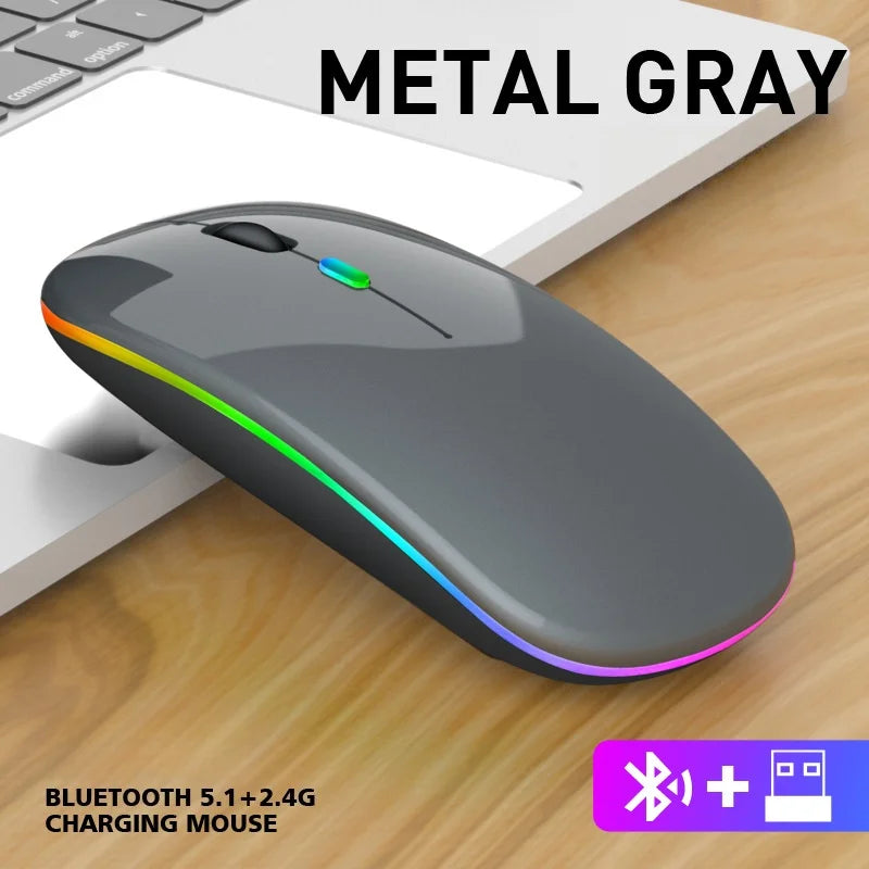 Dual Mode 2.4G Wireless Mouse Bluetooth Mouse RGB Backlit Gaming Mouse Rechargeable Mouse Ergonomic Mice for PC Laptop Tablet