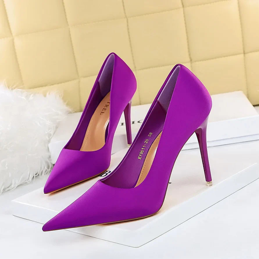 BIGTREE Shoes Satin Women Pumps 2025 New Purple High Heels Fashion Women Shoes Stiletto Luxury Noble Party Shoes Women Heels