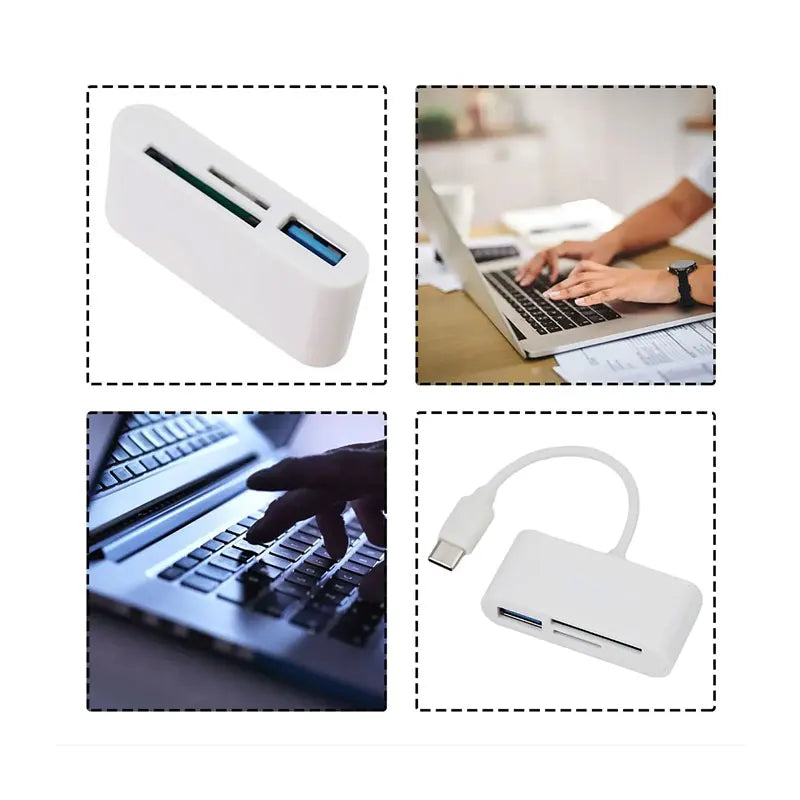 USB C SD Card Reader, USB C to Micro SD TF Memory Card Reader, 3-in-1 USB Camera Card Reader Adapter