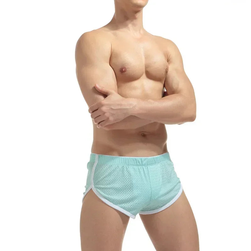 Men's Mesh Side Split Bodybuilding Workout Gym Running Shorts Men Sporstwear Soft Comfortable Breathable Underpants Sleepwear