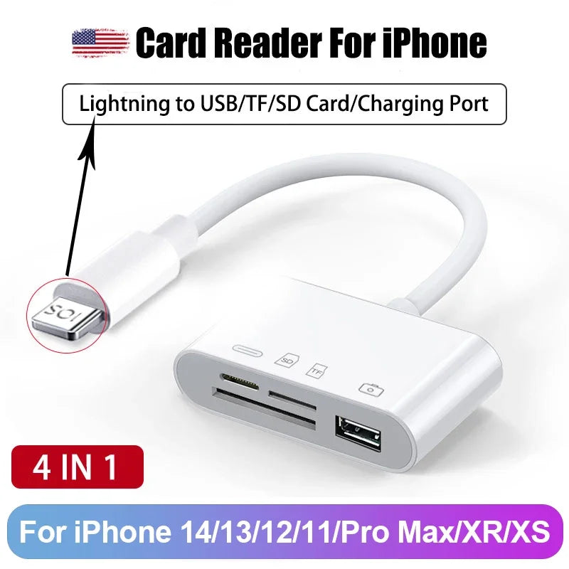 Three-wire 5-in-1 card reader, multi-function OTG converter, high-speed transmission, compatible with Iphone/Android/ipad