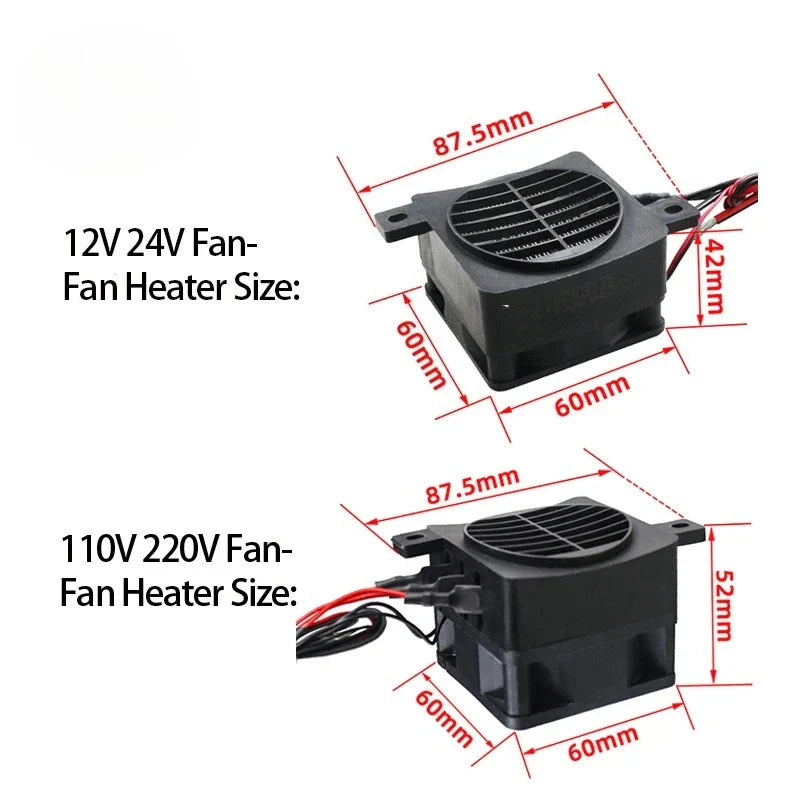 12V 24V 48V 110V 220V PTC Heater 50~400W Ceramic Thermostatic Insulated Heater With Fan Pet Insulation Incubator Electric Heater