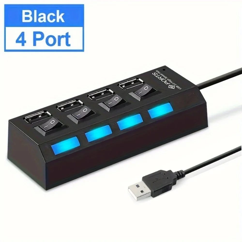 USB 2.0 Hub 5Gbps High Speed Multi USB Ports Power Adapter Expander LED USB 4/7 Ports Splitter With Switch For Laptop Computer