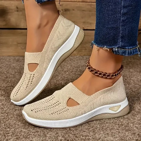 Women's shoes, casual sports shoes, solid color breathable sports soft-soled lightweight walking shoes, low-top knitted casual s