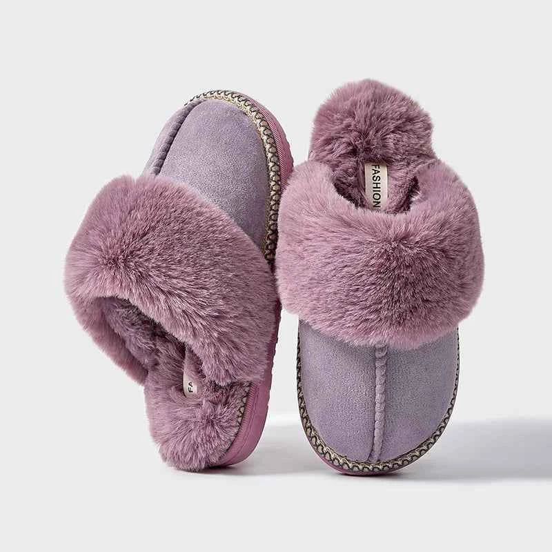 Fashion Leopard Fluffy House Slippers - Women's Warm Fur Collar Indoor Flat Sandals