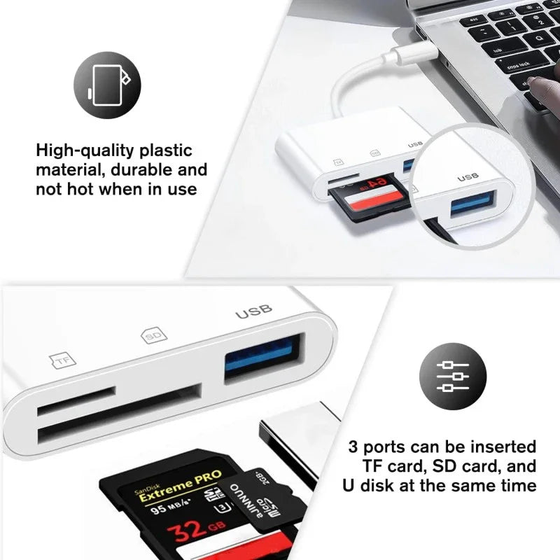 For IOS iPhone Macbook 3-in-1 Card Reader TF SD MemoryCard Reader OTG USB Adapter