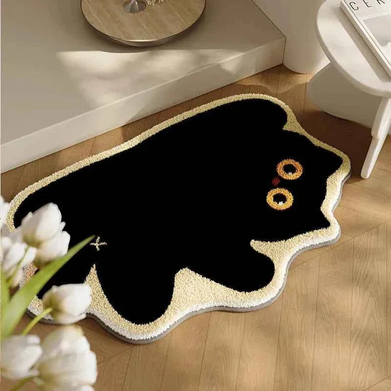 Cute Cat Design Floor Mat in Pink Green Water-Absorbent