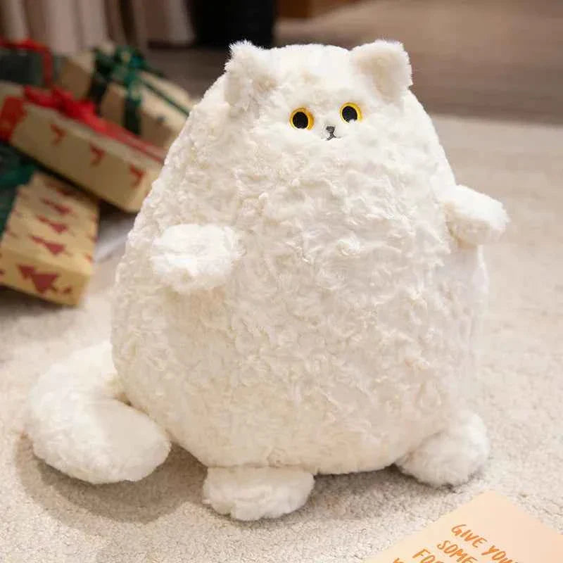 Lifelike Fat Black and White Cat Plush Toy (11.8 in) - Long Tail Stuffed Animal Gift