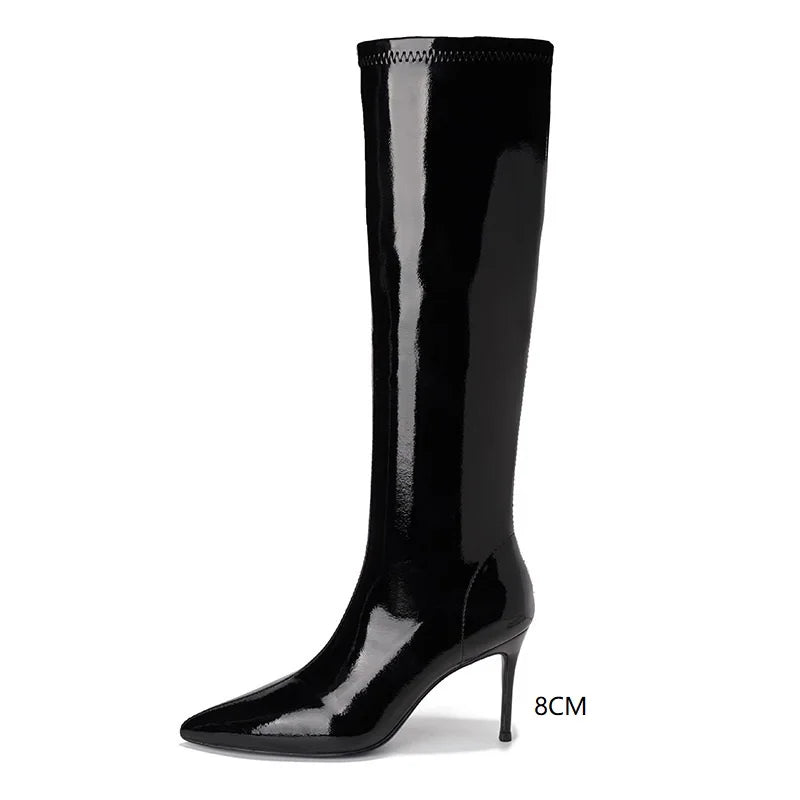 Knee-High Boots Women Pointed Toe Thin High Heel Casual Ladies Pumps Side Zipper Non-Slip Autumn New Stiletto Heels High Boots
